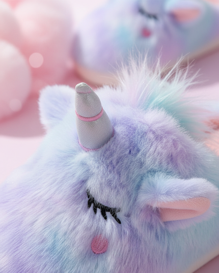 fluffy unicorn ugg slippers - detail