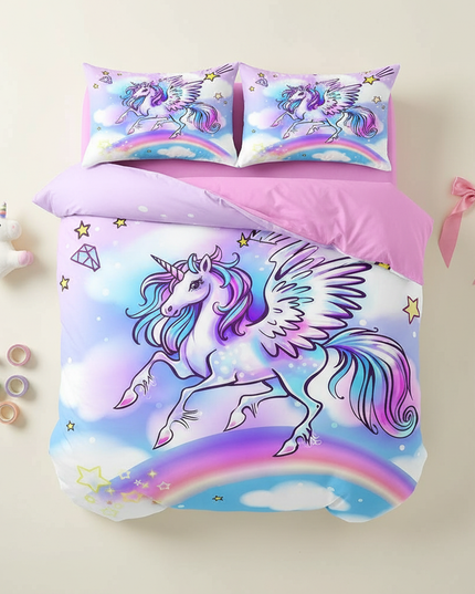 flying pegasus rainbow bedding - flat-lay