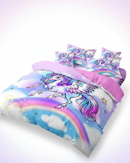 flying pegasus rainbow bedding - white-bg