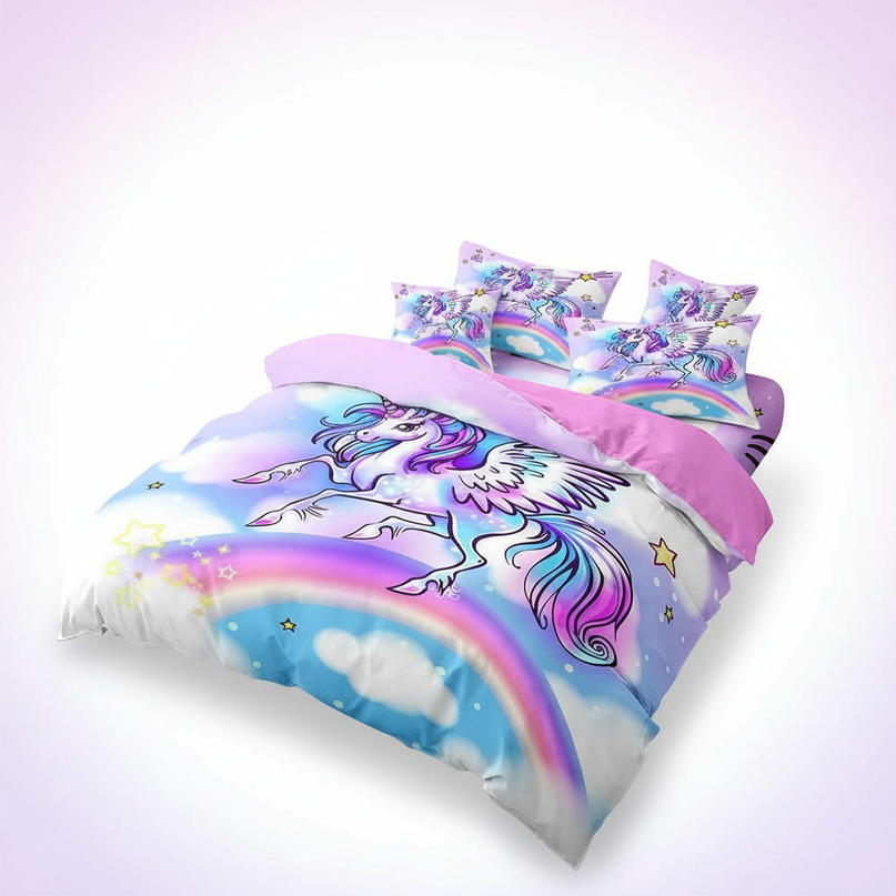flying pegasus rainbow bedding - white-bg
