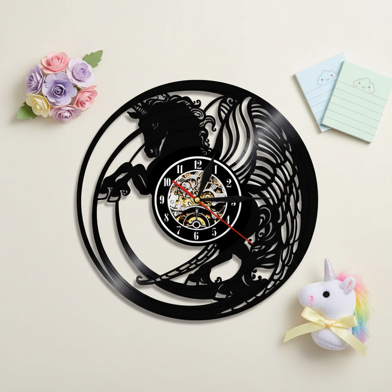 flying unicorn clock - flat-lay