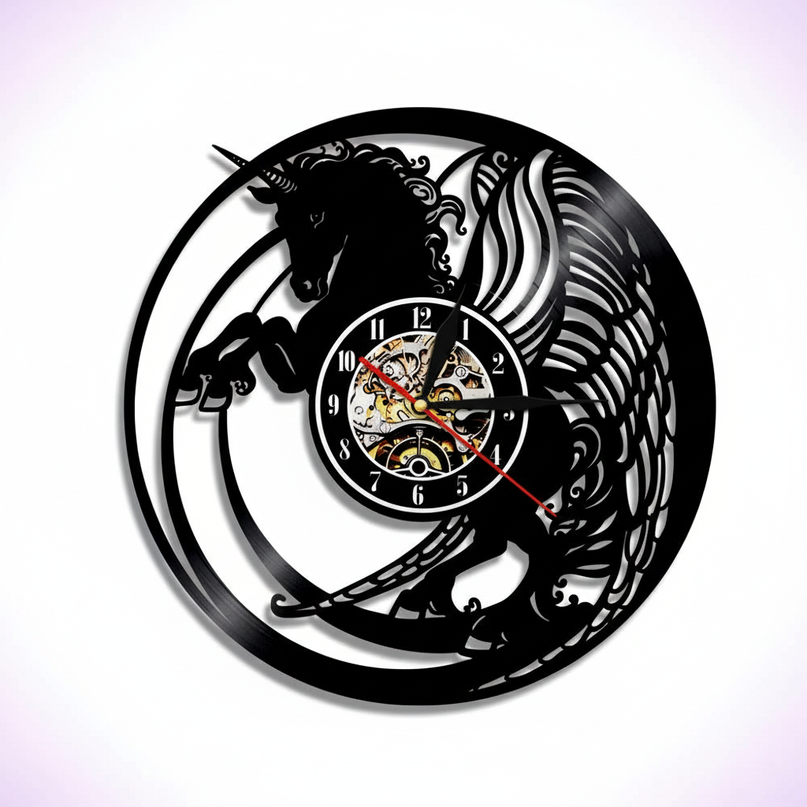 flying unicorn clock - white-bg