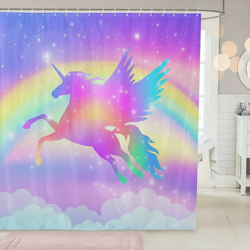 flying unicorn shower curtain - lifestyle