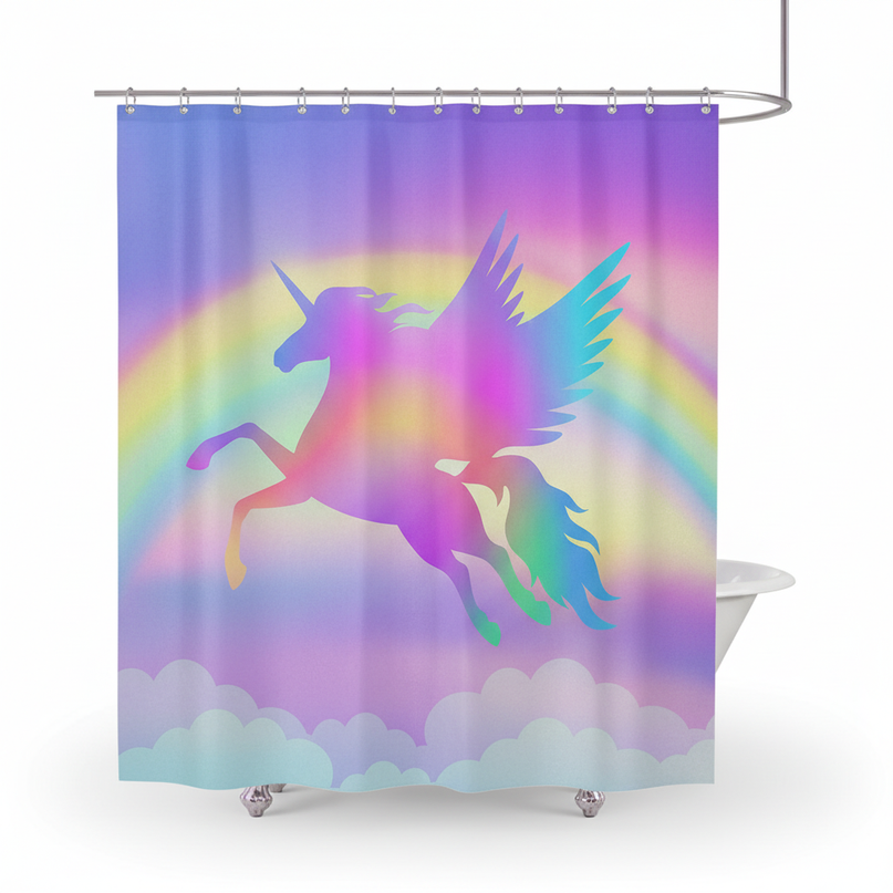 flying unicorn shower curtain - white-bg