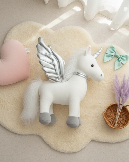 flying unicorn stuffed animal - flat-lay