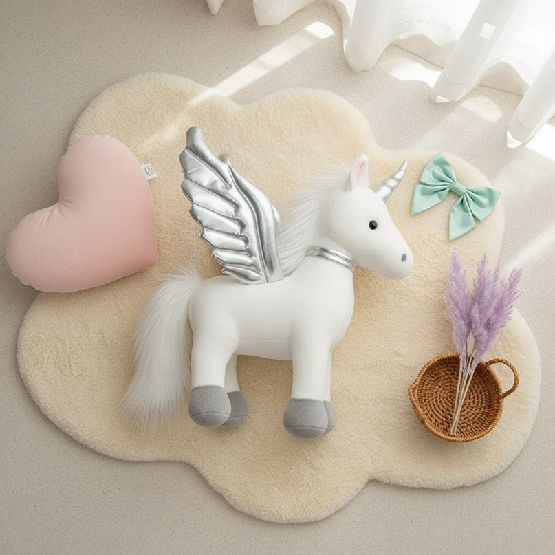 flying unicorn stuffed animal - flat-lay