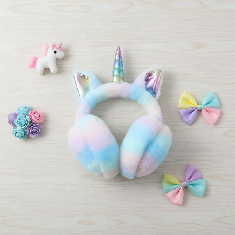 foldable unicorn earmuffs - flat-lay