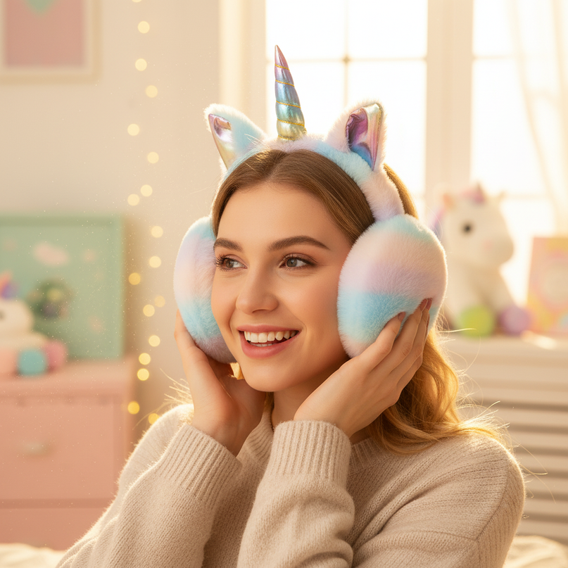 foldable unicorn earmuffs - in-use