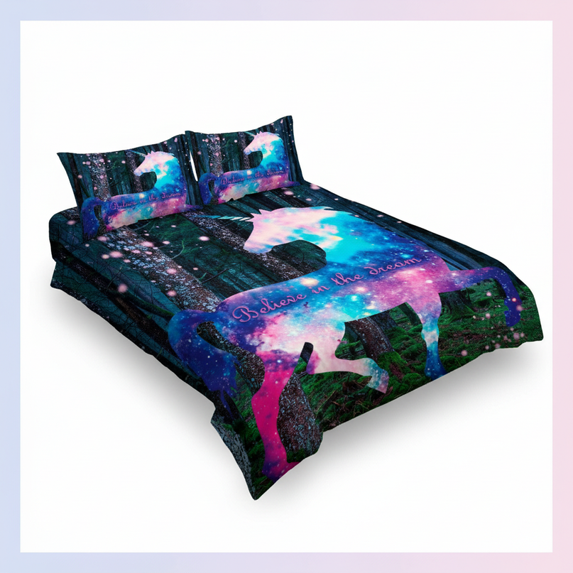 forest dream galaxy unicorn bedding - white-bg