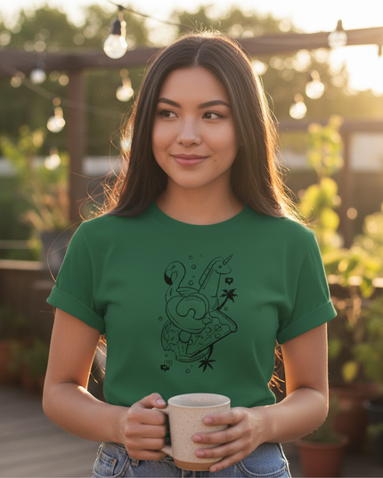 forest green unicorn shirt - in-use