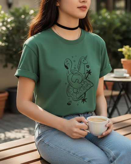 forest green unicorn shirt - lifestyle