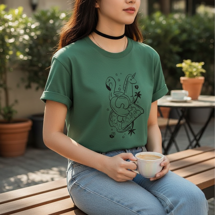 forest green unicorn shirt - lifestyle