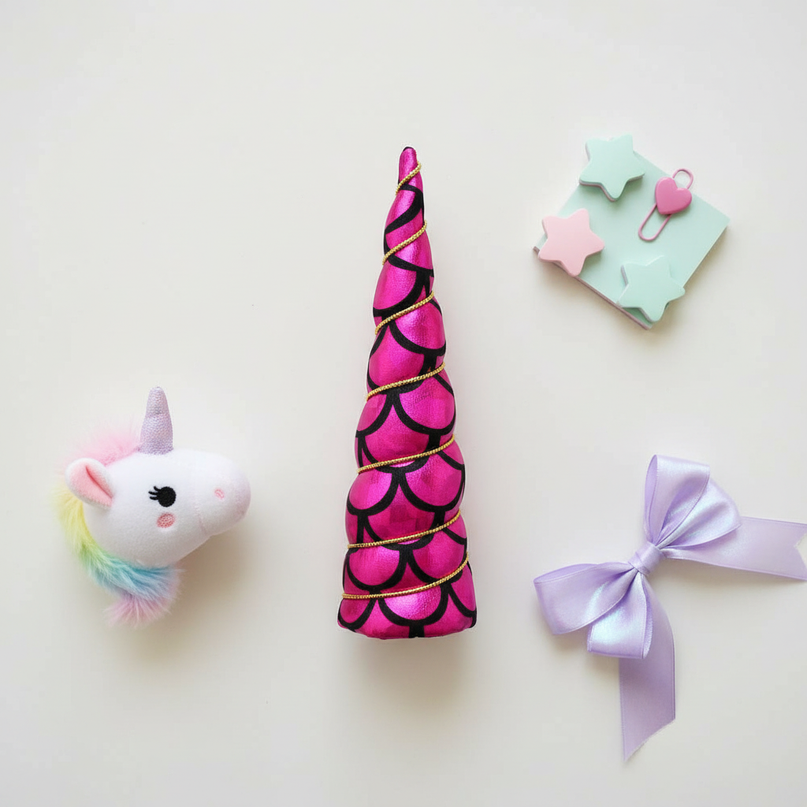 fuchsia mermaid unicorn horn - flat-lay