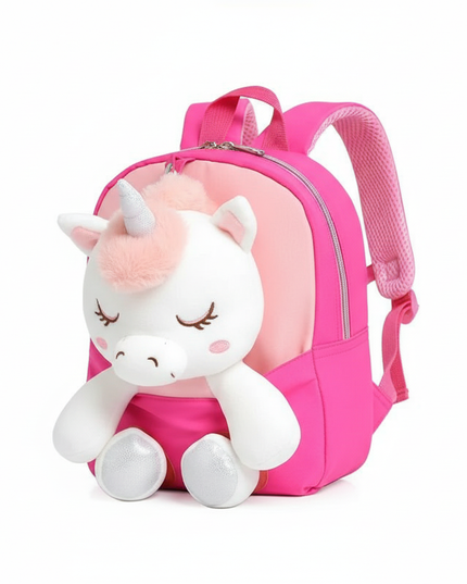 fuchsia plush unicorn backpack - white-bg