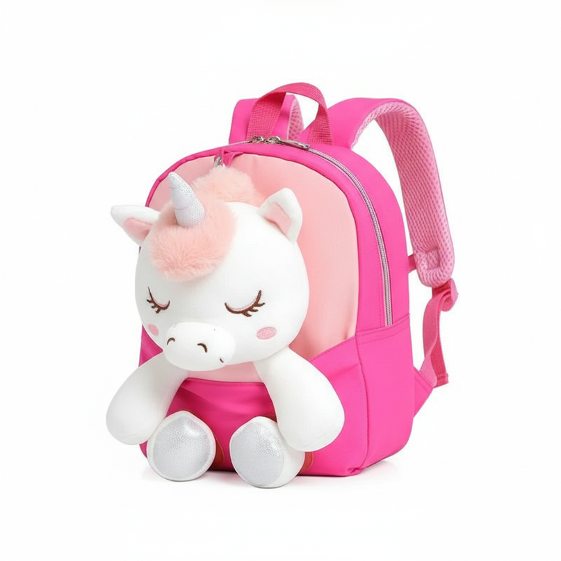 fuchsia plush unicorn backpack - white-bg