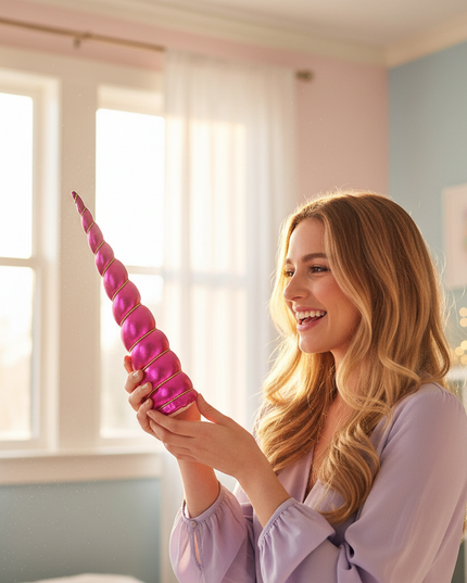 fuchsia unicorn horn cosplay prop - in-use