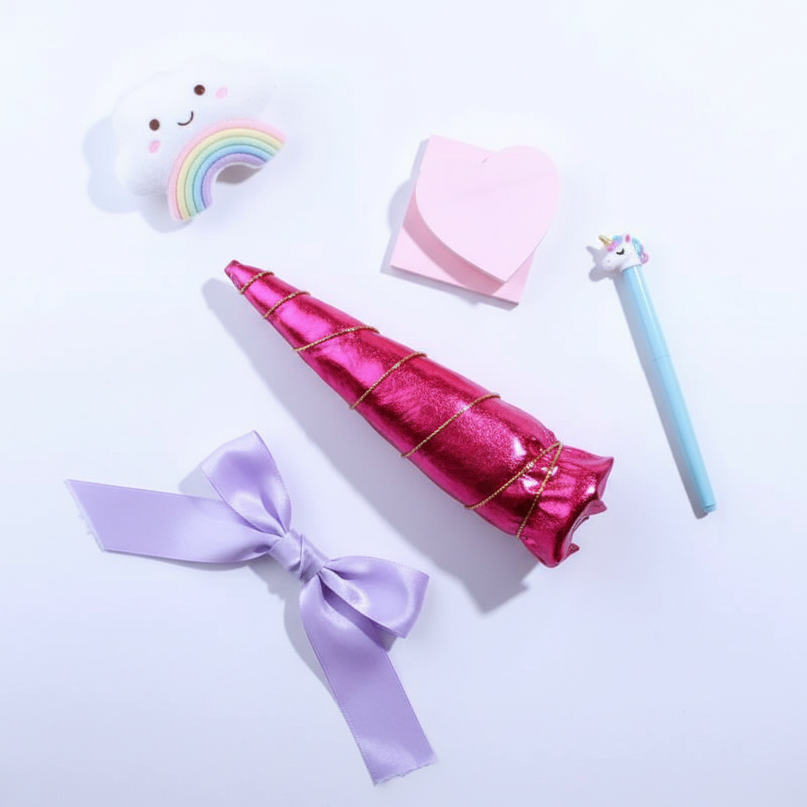 fuchsia unicorn horn - flat-lay