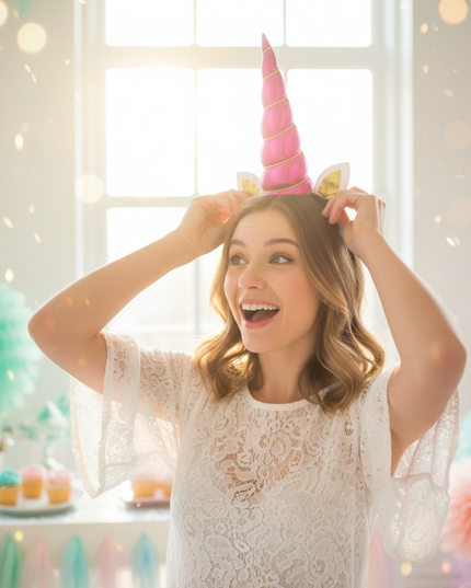 fuchsia unicorn horn party set - in-use