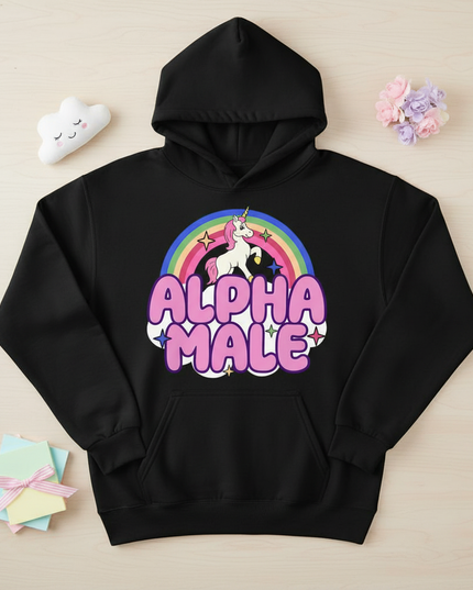 funny alpha male unicorn hoodie - flat-lay