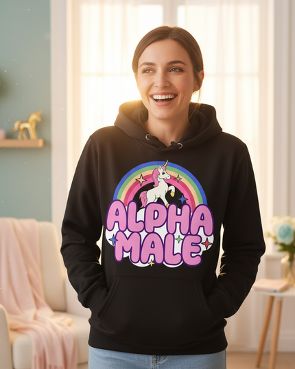 funny alpha male unicorn hoodie - in-use