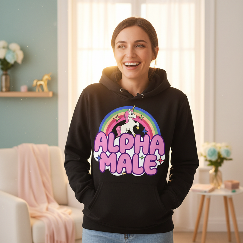 funny alpha male unicorn hoodie - in-use