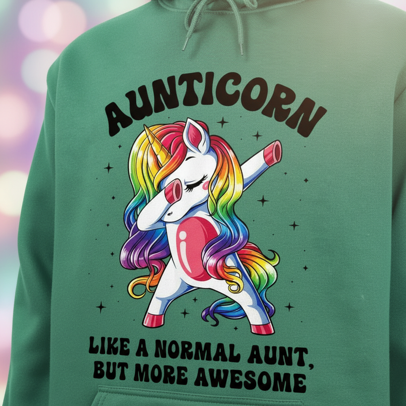 funny aunt unicorn hoodie - detail