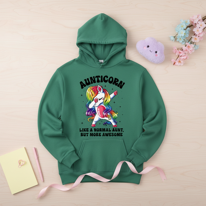funny aunt unicorn hoodie - flat-lay