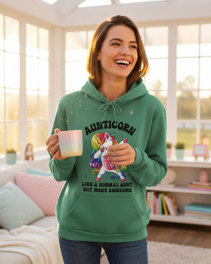 funny aunt unicorn hoodie - in-use