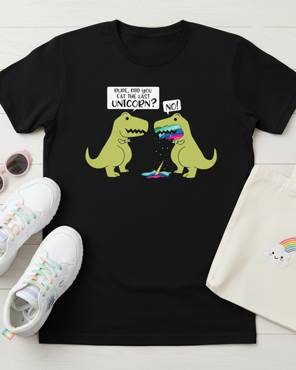 funny dinosaur unicorn shirt - flat-lay