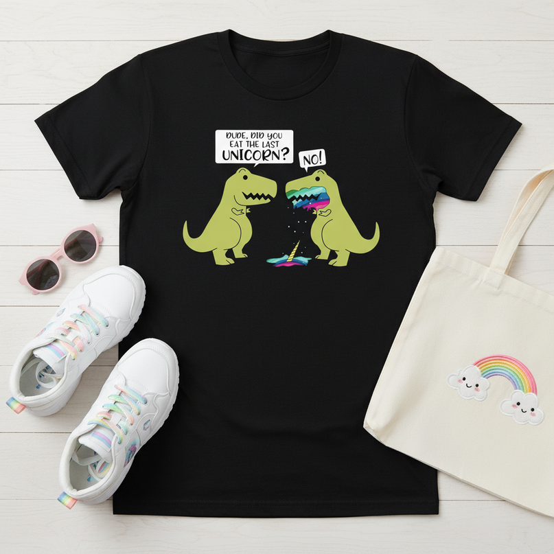 funny dinosaur unicorn shirt - flat-lay