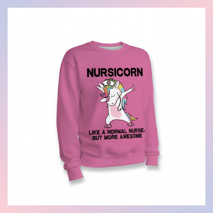 funny nurse unicorn sweater - white-bg