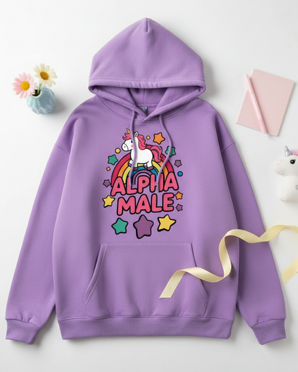 funny purple unicorn hoodie - flat-lay