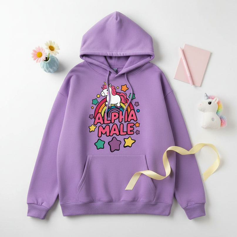 funny purple unicorn hoodie - flat-lay
