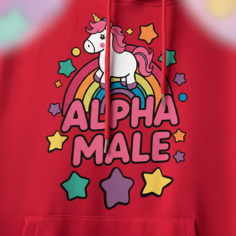 funny red unicorn hoodie - detail