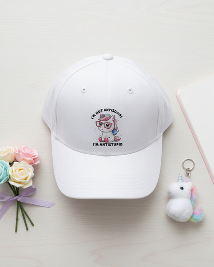 funny unicorn cap - flat-lay