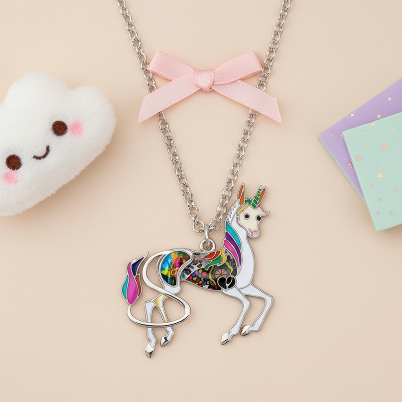 funny unicorn necklace - flat-lay
