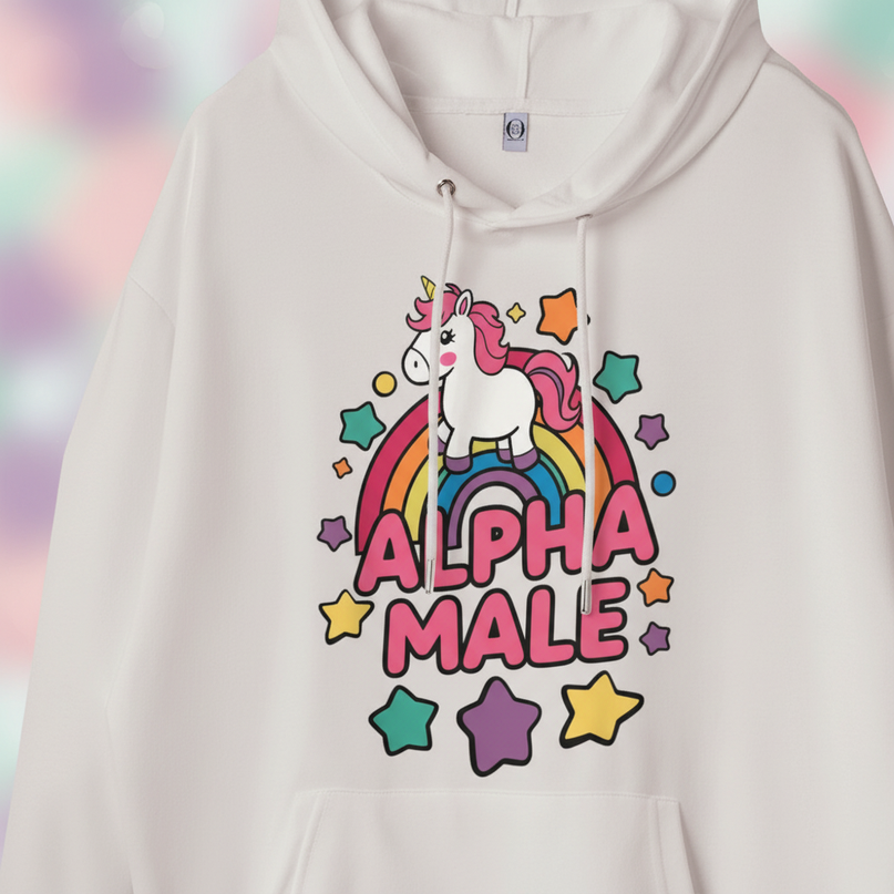 funny white unicorn hoodie - detail