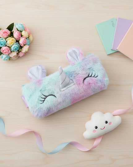 furry unicorn pencil case - flat-lay