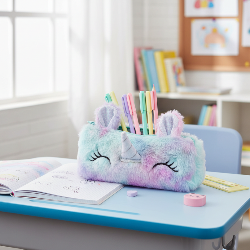 furry unicorn pencil case - lifestyle