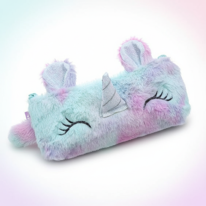 furry unicorn pencil case - white-bg