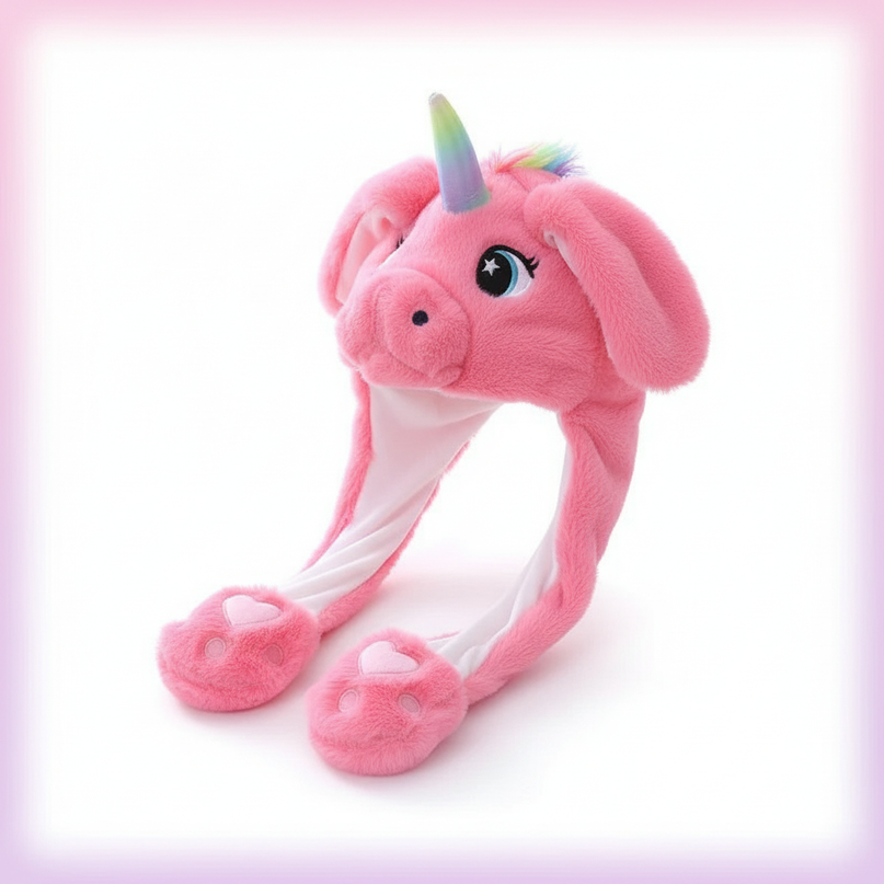 fuzzy unicorn hat - white-bg