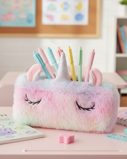 fuzzy unicorn pencil case - lifestyle