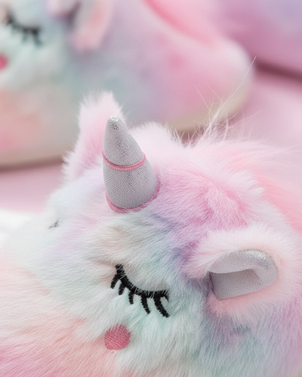 fuzzy unicorn slippers - detail