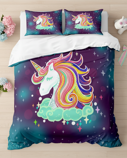 galaxy cloud mane unicorn bedding - flat-lay