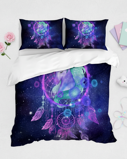 galaxy dreamcatcher unicorn bedding - flat-lay
