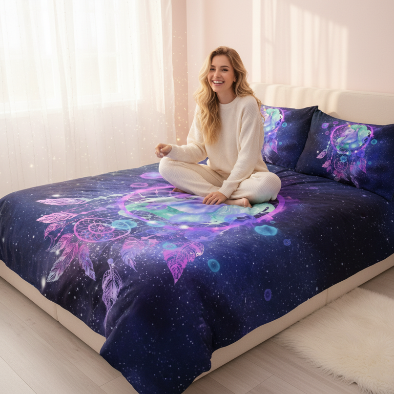 galaxy dreamcatcher unicorn bedding - in-use