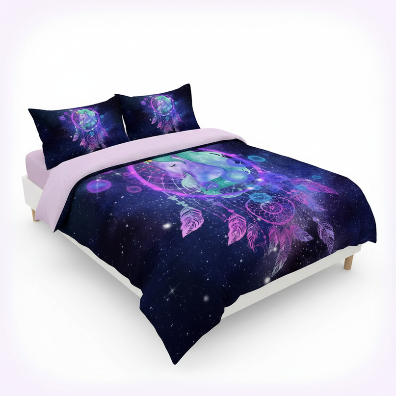 galaxy dreamcatcher unicorn bedding - white-bg