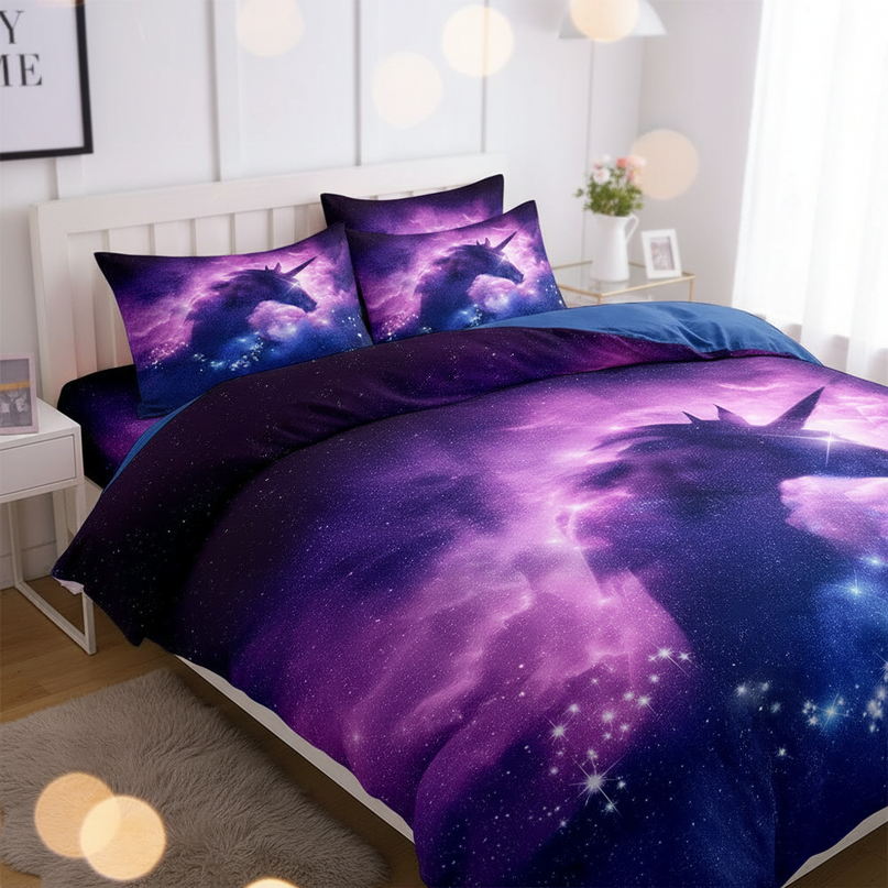 galaxy nebula unicorn bedding - lifestyle