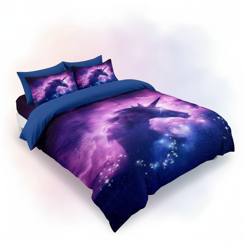 galaxy nebula unicorn bedding - white-bg