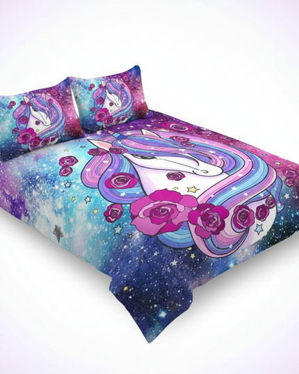 galaxy rose mane unicorn bedding - white-bg